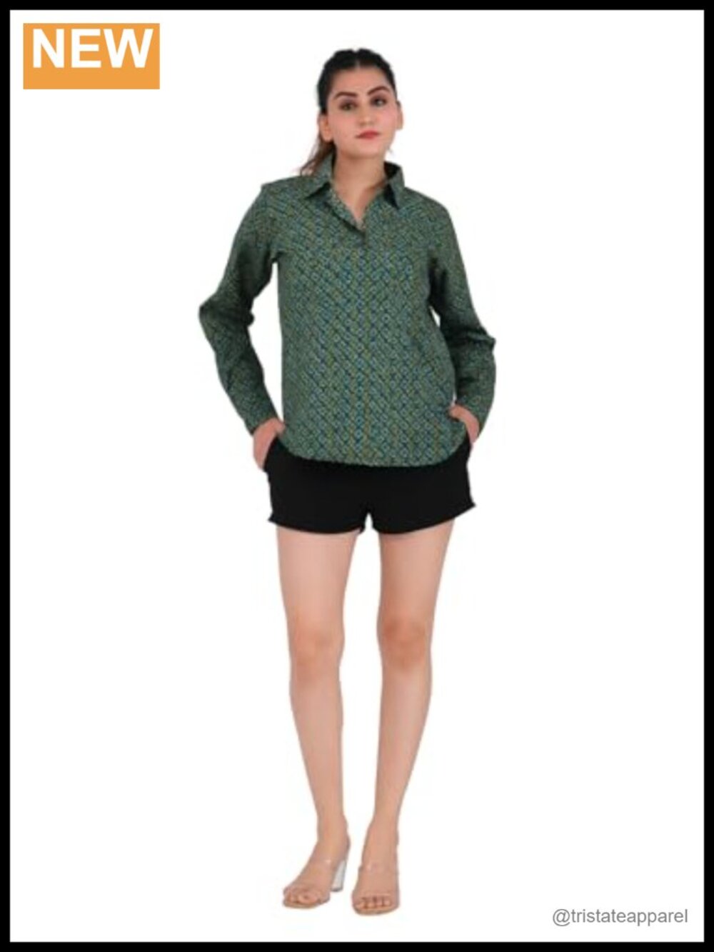 Women's Cotton Printed Button-Down Long Sleeve Shirt Blouse Casual Work Top